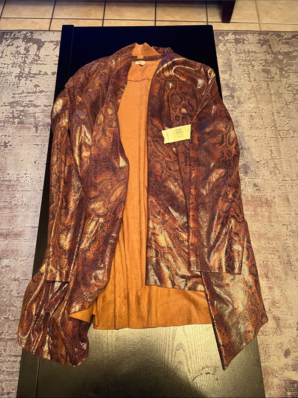 Reba Metallic Brown Snake-Effect Open Front Blazer